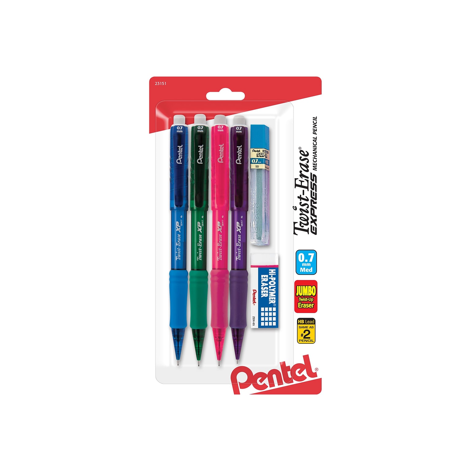 Pentel Twist-Erase EXPRESS Mechanical Pencils, No. 2 Medium Lead, 4/Pack (QE417FLZBP4)