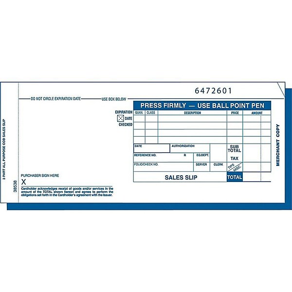 TOPS Credit Card Sales 3-Part Carbonless Receipt, 3.25L x 7.88W, 100/Pack (TOP 38538)