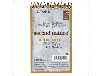 TOPS Second Nature Memo Pad, 3 x 5, Narrow Ruled, White, 50 Sheets/Pad (TOP 74135)