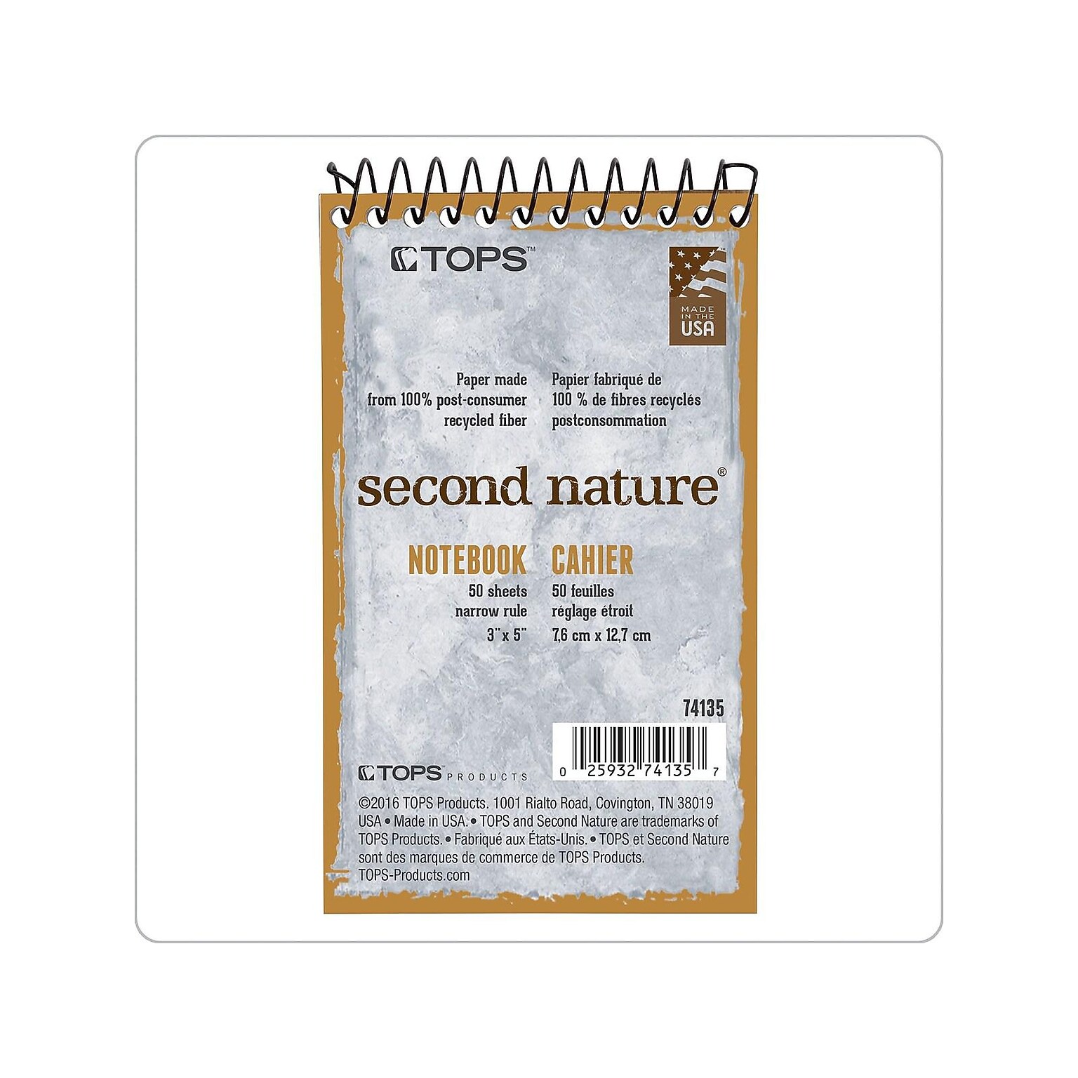 TOPS Second Nature Memo Pad, 3 x 5, Narrow Ruled, White, 50 Sheets/Pad (TOP 74135)