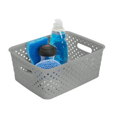 Simplify's Small Resin Wicker Storage Bin, Gray (25167-GREY)