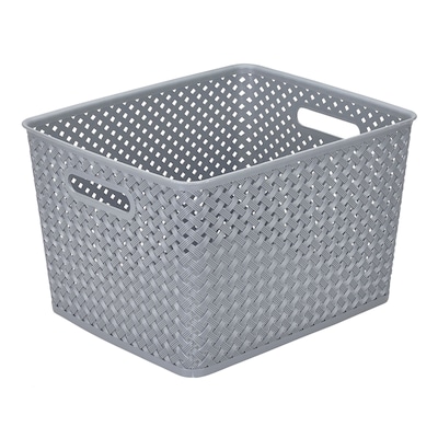 Simplify Large Resin Wicker Storage Bin, Grey (25169-GREY)