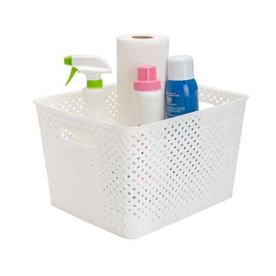 Simplifys  Large Resin Wicker Storage Bin, White (25169-WHITE)