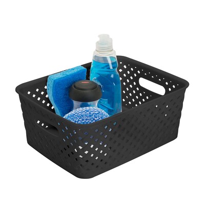 Simplifys Small Resin Wicker Storage Bin, Black (25167-BLACK)