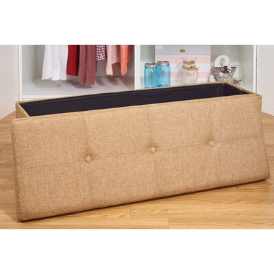 Simplify Faux Linen Triple Folding Storage Ottoman (F-0638-CAMEL-BX)