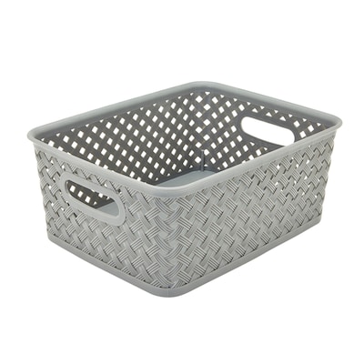 Simplifys Small Resin Wicker Storage Bin, Gray (25167-GREY)