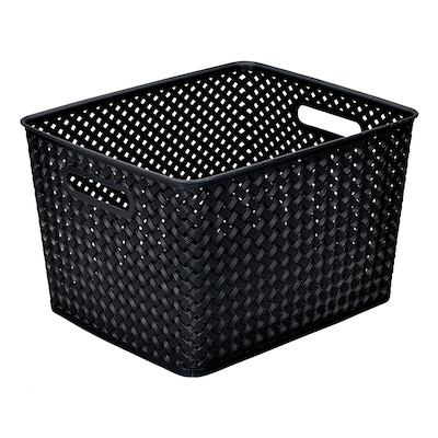 Simplifys  Large Resin Wicker Storage Bin in Black