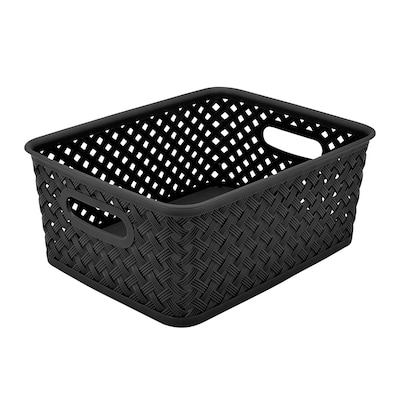 Simplifys Small Resin Wicker Storage Bin, Black (25167-BLACK)