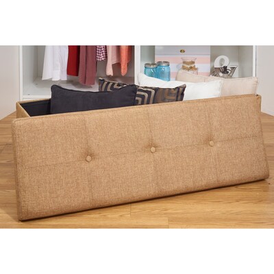 Simplify Faux Linen Triple Folding Storage Ottoman (F-0638-CAMEL-BX)