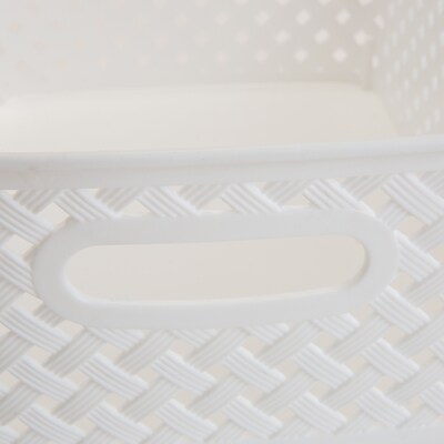 Simplify Small Resin Wicker Storage Bin, White (25167-WHITE)