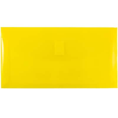 JAM Paper® Plastic Envelopes with Hook & Loop Closure, 1 Expansion, #10, 5.25 x 10, Yellow Poly,