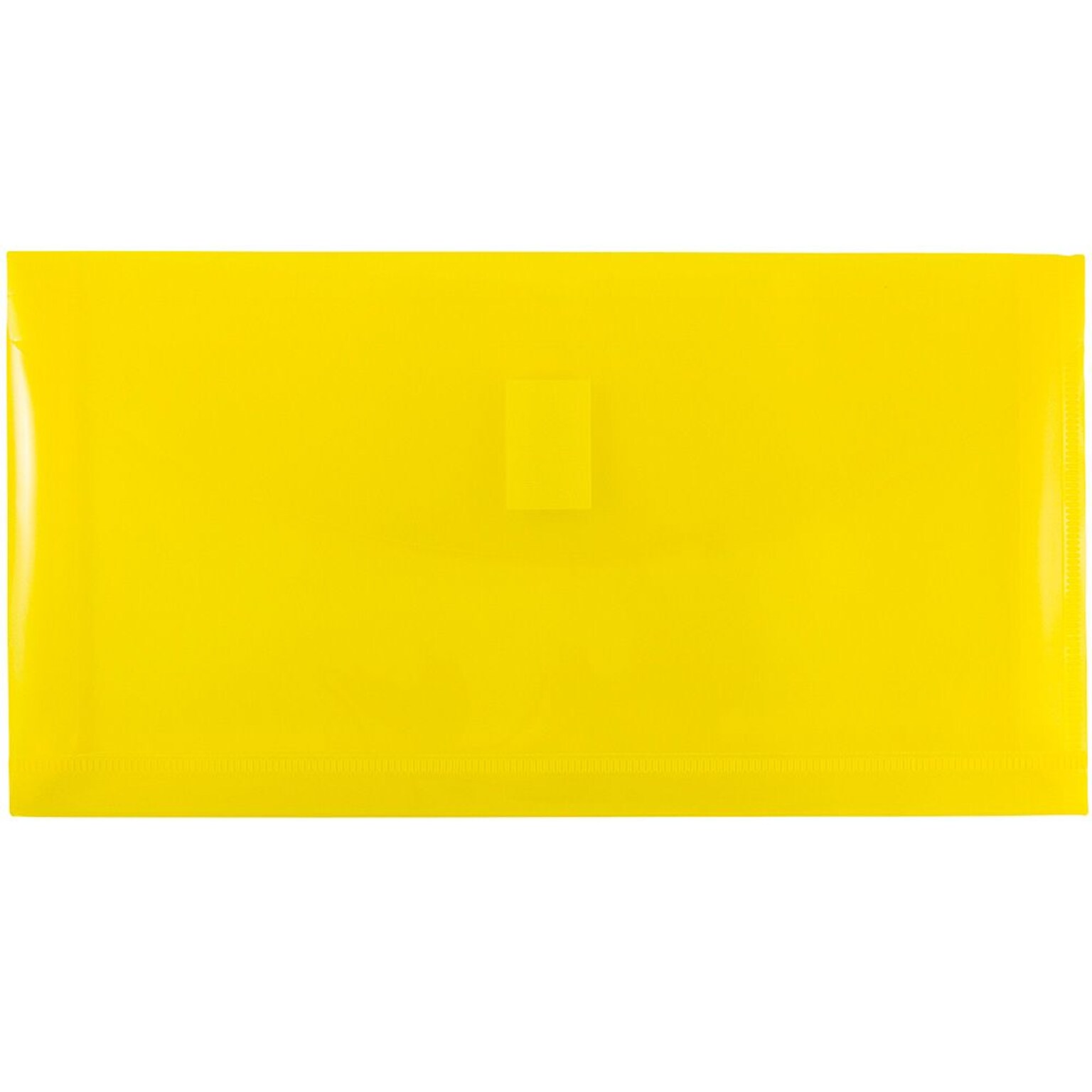 JAM Paper® Plastic Envelopes with Hook & Loop Closure, 1 Expansion, #10, 5.25 x 10, Yellow Poly, 12 per pack (921V1ye)
