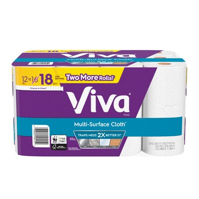 Viva Multi-Surface Cloth Choose-A-Sheet Paper Towels, Cloth-Like Kitchen Paper Towels, White, 12 Big Rolls (83 sheets per roll)