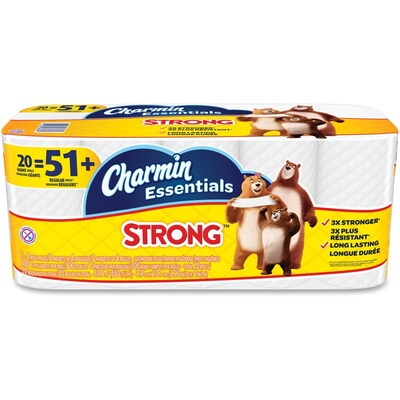 Charmin Essentials Strong Mega 1-Ply Standard Toilet Paper, White, 300 Sheets/Roll, 20 Rolls/Pack (96896)