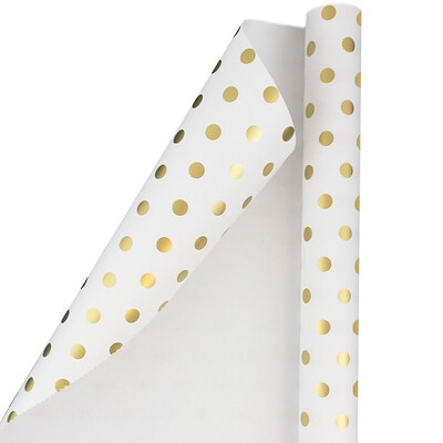 JAM Paper® Polka Dot Gift Wrapping Paper, 25 Sq Ft, White with Gold Dots, Sold Individually (2264322