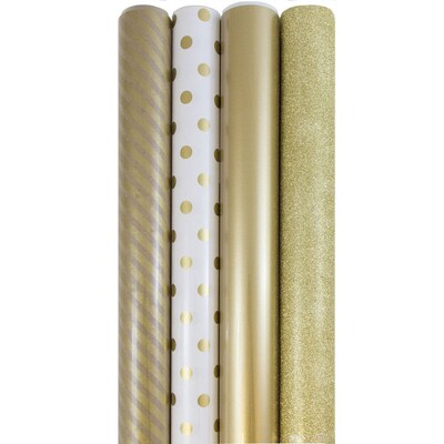 JAM Paper® Gift Wrap, Assorted Wrapping Paper, 86.5 Sq. Ft Total, Everything Gold, 4/Pack (368532532