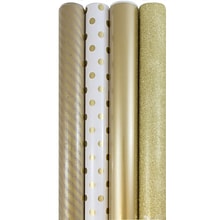 JAM Paper® Gift Wrap, Assorted Wrapping Paper, 86.5 Sq. Ft Total, Everything Gold, 4/Pack (368532532