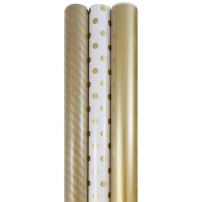 JAM Paper® Gift Wrap, Assorted Wrapping Paper, 75 Sq. Ft Total, Gold Collection, 3/Pack (368532533)