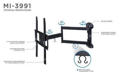 Mount-It! Full-Motion TV Wall Mount Arm for 32" to 55" Flat Screens (MI-3991XL)