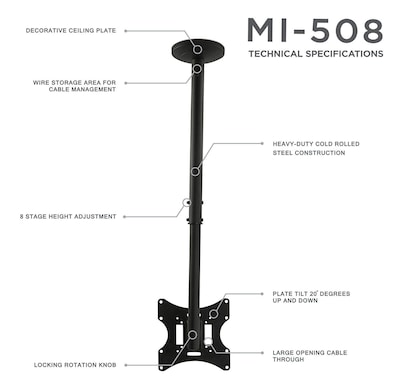 Mount-It! Height Adjustable Ceiling Mount Bracket with Tilt and Swivel for 23"-42" TVs (MI-508)