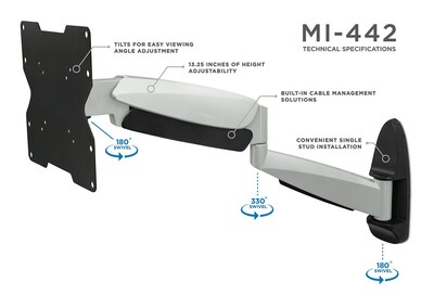 Mount-It! Height Adjustable TV Wall Mount Bracket with Full Motion Gas Spring Arm for 28" to 47" TVs (MI-442)