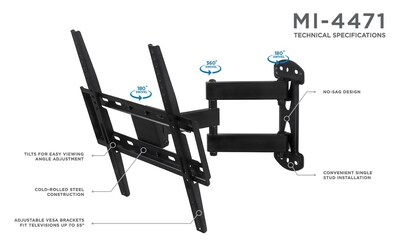 Mount-It! Full-Motion TV Wall Mount Corner Bracket for 20" to 50" TVs (MI-4471)