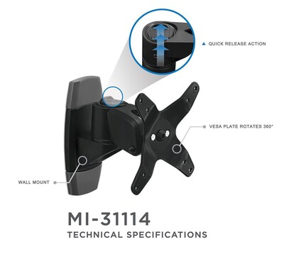 Mount-It! Modular Mount Adjustable Monitor Mount, Up to 30" Monitors, Black (MI-31114-BLK)