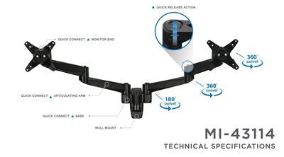 Mount-It! Modular Articulating Adjustable Monitor Mount, Up to 24" Monitors, Black (MI-43114BLK)