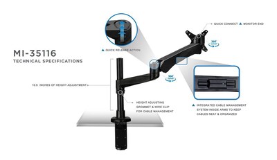Mount-It! Modular Desk Mount Adjustable Monitor Mount, Up to 30" Monitors, Black (MI-35111B)