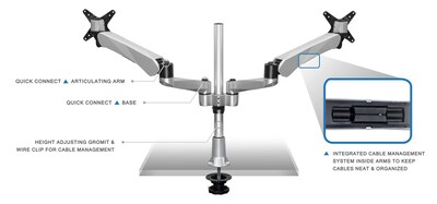 Mount-It! Modular Adjustable Monitor Mount, Up to 27" Monitors, Gray/Silver (MI-45111B)