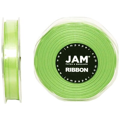 JAM Paper® Double Faced Satin Ribbon, 3/8 inch Wide x 25 yards, Lime Green, Sold Individually (803SAappgr25)