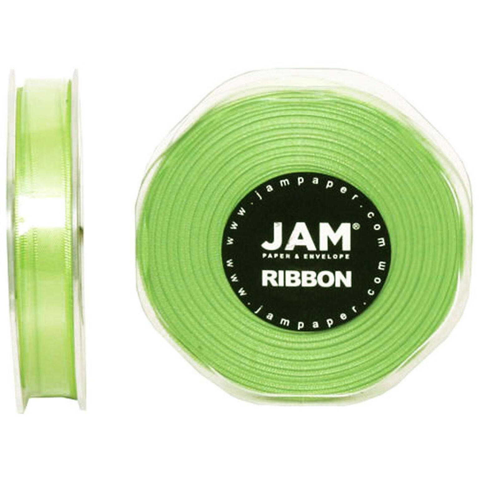 JAM Paper® Double Faced Satin Ribbon, 3/8 inch Wide x 25 yards, Lime Green, Sold Individually (803SAappgr25)