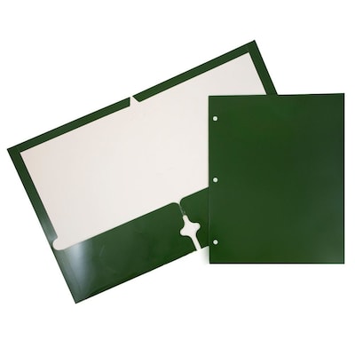 JAM Paper Glossy 3 Hole Punched 2-Pocket Folders, Green, 100/Pack (385GHPGRBZ)