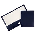 JAM Paper® Laminated Glossy 3 Hole Punch Two-Pocket School Folders, Navy Blue, Bulk 100/Box (385GHPnab)