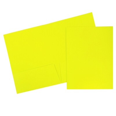 JAM Paper® Two-Pocket Matte Colored Cardstock Folders, Neon Yellow, 6/Pack (386Nyed)