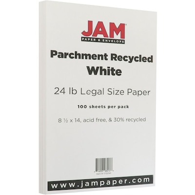 JAM Paper 8.5 x 14 Parchment Paper, 24 lbs., 100 Brightness, 100 Sheets/Pack (17132141)