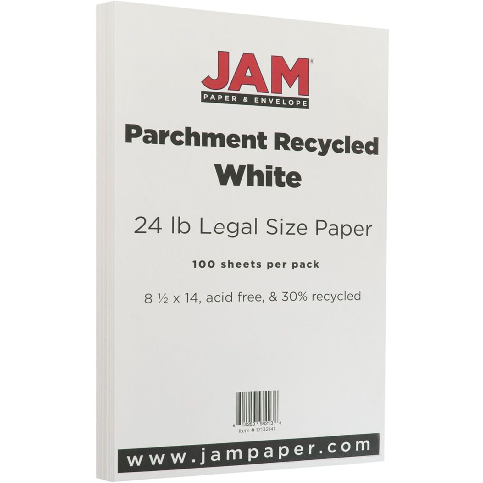 JAM Paper 8.5 x 14 Parchment Paper, 24 lbs., 100 Brightness, 100 Sheets/Pack (17132141)