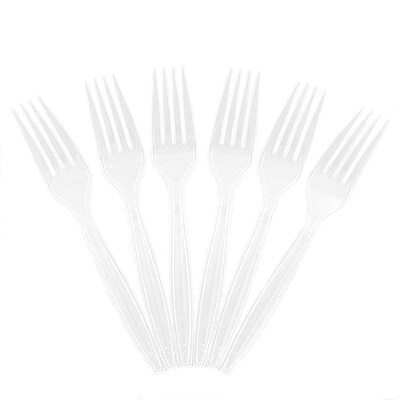 JAM Paper® Big Party Pack of Premium Plastic Forks, Clear, 100 Disposable Forks/Box (297F100cl)