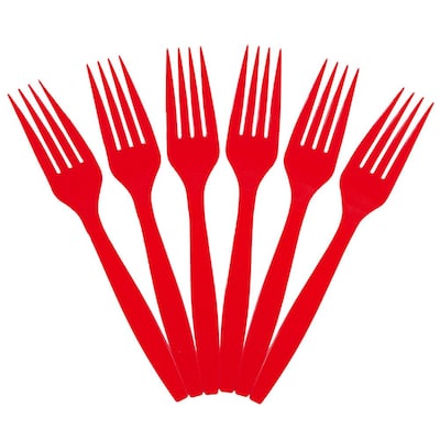 JAM Paper® Big Party Pack of Premium Plastic Forks, Red, 100 Disposable Forks/Box (297F100re)