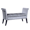 CorLiving Antonio Velvet Storage Bench with Scrolled Arms, Silver Grey (LAD-531-O)