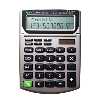Datexx DD-6122 TrackBack 2-Line Business Mini Desktop Calculator, Silver, 10/Pack