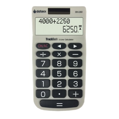 Datexx DH-2202-10 2-Line TrackBack Handheld Calculator, Silver, 10/Pack