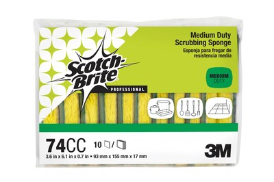 Scotch-Brite™ Medium Duty Scrub Sponge, Green/Yellow, 10/Pack (74CC)