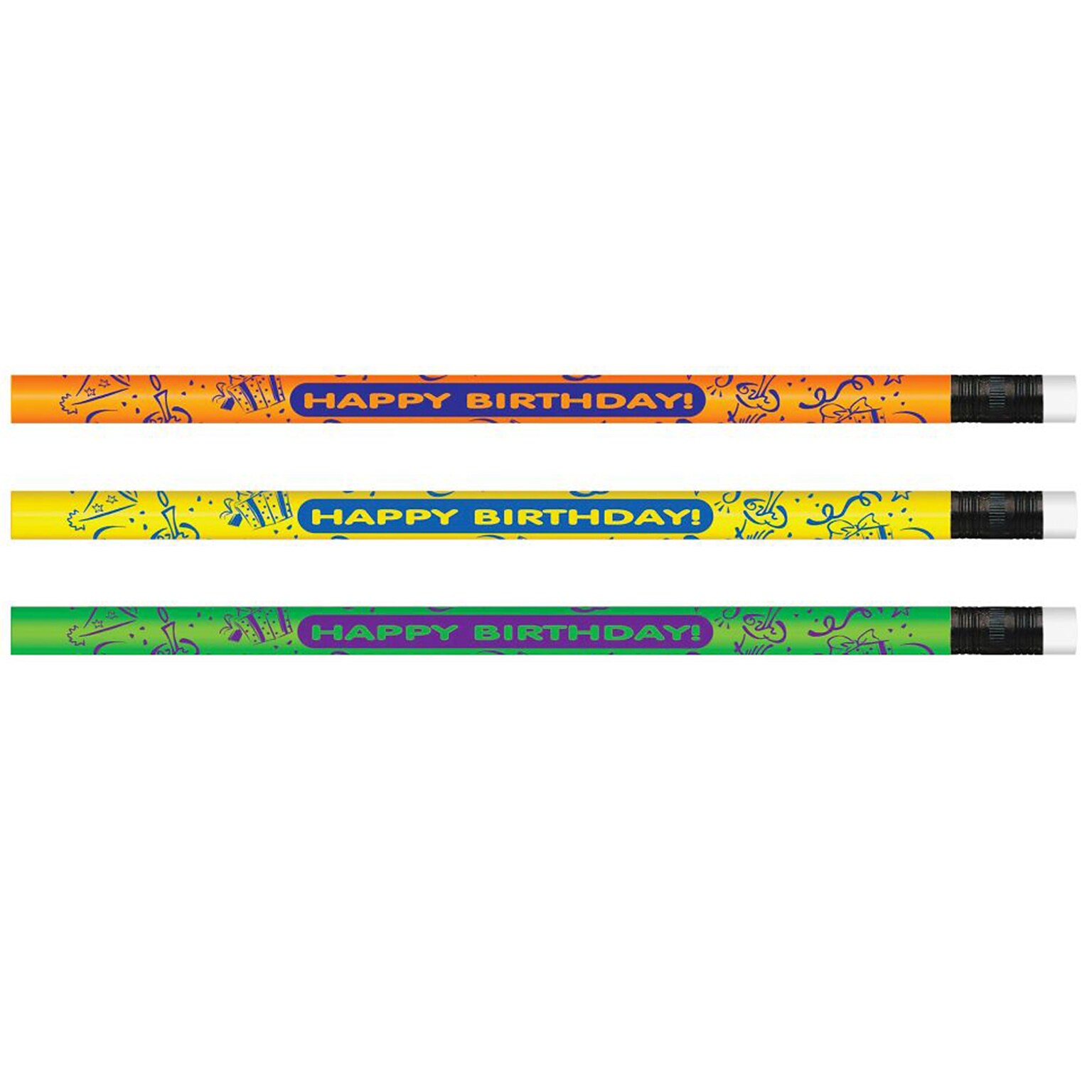 J.R. Moon Pencil Neon Happy Birthday Pencil, Pack of 144 (JRM7917G)