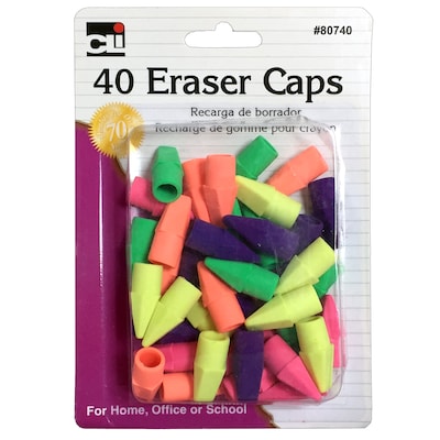 Charles Leonard Pencil Eraser Caps, Assorted Colors, 40 Per Pack, 24 Packs (CHL80740BN)