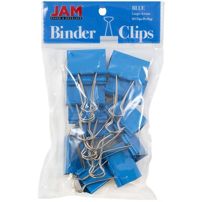 JAM Paper® Binder Clips, Large, 41mm, Blue Binderclips, 12/pack (340BCbu)