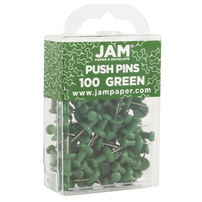 JAM Paper Push Pins, Green, 2 Packs of 100 (2242954A)