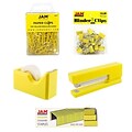 JAM Paper® Office Starter Kit, Yellow, Stapler, Tape Dispenser, Staples, Paper Clips & Binder Clips, 5/Pack (338756ye)