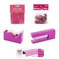 JAM Paper® Office Starter Kit, Pink, Stapler, Tape Dispenser, Staples, Paper Clips & Binder Clips, 5/Pack (338756pi)