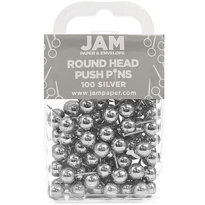 JAM Paper® Colored Map Thumb Tacks, Silver Round Head Push Pins, 100/Pack (22432214)